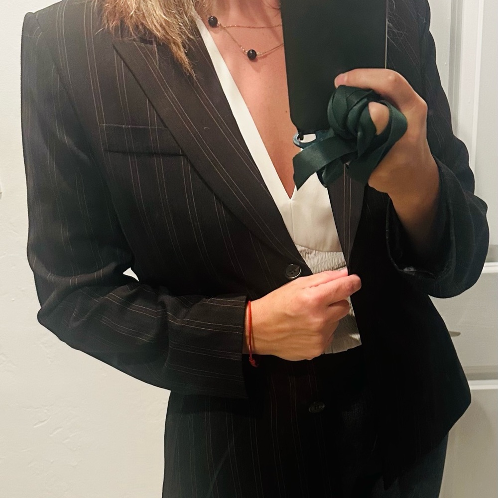 Antonio Melanie’s Black and Brown Pinstripe Blazer Suit Jacket Size 14